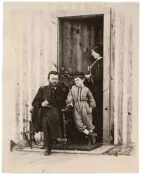 Photograph of Ulysses S. Grant, Julia and Jesse Grant at City Point, Va., 1865